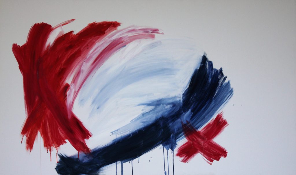 Red and blue large abstract painting Untitled on canvas 150cm x 90cm