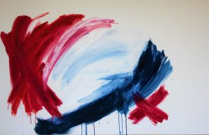 Red and blue large abstract painting