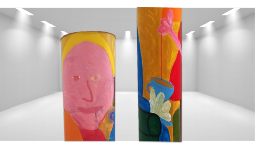 SECTIONS: Nice cup of tea (Tubie series), 2024, acrylic on found aluminium aircon duct, 380 x 2000mm