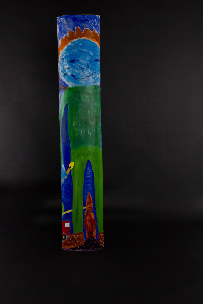 Firestarter, twisted firestarter , acrylic on found aluminium aircon duct, h 200 x w 37 x d 11 cm,
